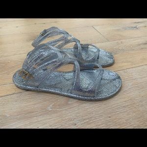 Jimmy Choo Lance Silver Glitter Jelly Sandals